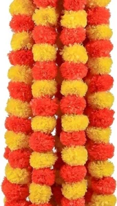 Pack of 5 Orange Yellow Artificial Flowers Marigold Hanging Garland Diwali Decor - Picture 1 of 6