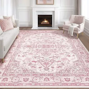 Pink Rugs for Bedroom Girls: 8x10 Washable Boho Large Neutral Cute Soft Area ... - Picture 1 of 9