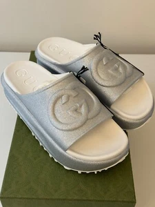 size 37G - Gucci Platform sandal slide Interlocking G Silver - Picture 1 of 7