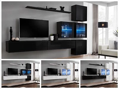 Parete attrezzata soggiorno parete armadio SWITCH XIX lucido PVC PushClick Led - Immagine 1 di 4