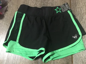 Justice Sz 8 Athletic Biker Shorts Dance Sports Black Green Vguc - Picture 1 of 6