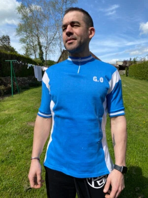 Maillot ancien cycliste vintage bleu clair - Photo 1/4