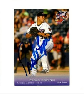 Signed Autograph Auto Minor League MiLB Card Akron Aeros 2013 Paolo Espino