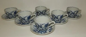 6 Sets Vintage Blue Danube Blue Onion Cups and Saucers MIJ Rectangle Logo - Picture 1 of 2