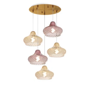 Lampadario a sospensione moderno oro con vetri a 5 luci tpl 0981 - Picture 1 of 2