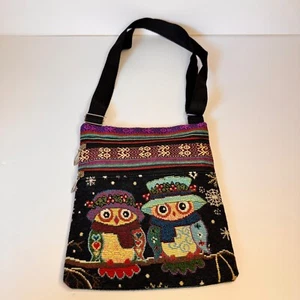 Bestickte Gobelin Tasche EULE Paar Eulen Paar 2 Reißverschlusstaschen verstellbar - Bild 1 von 9