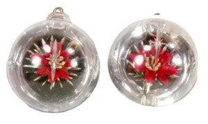 2 Jewelbrite Christmas Ornaments Poinsettia Hard Plastic Diorama #1187 - Picture 1 of 7