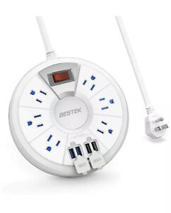 BESTEK Quick Charge 3.0 Power Strip with USB, Round 6-Outlet 4 USB Charging 