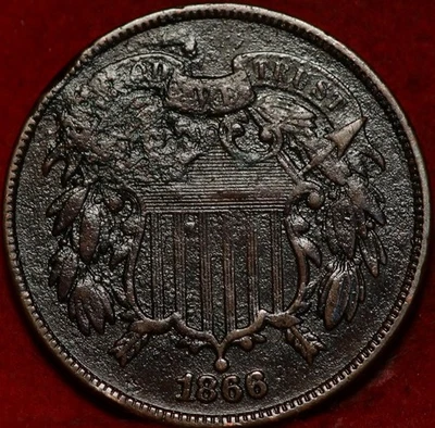 1866 Philadelphia Mint Copper Two Cent Coin - Image 1 of 2