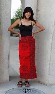 Vintage 70s Red Wool Maxi Skirt Hand Embroidered Small Women  - Picture 1 of 11