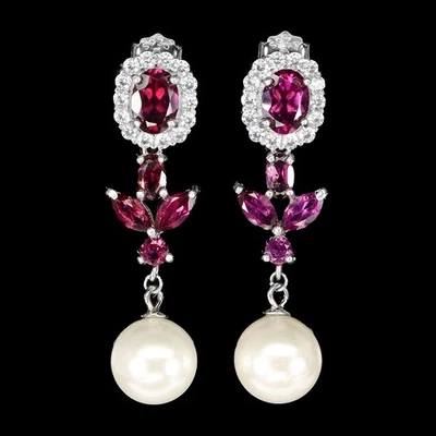 Pendientes de plata de ley 925 ovalados rodolita fregona piedras preciosas naturales joyería Foto 1 de 4