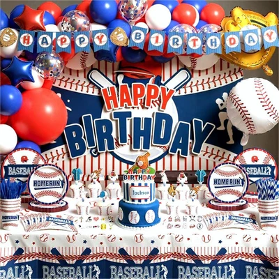Baseball Birthday Party Decorations, 245Pcs Baseball Party Supplies Includes Bac - Image 1 of 4
