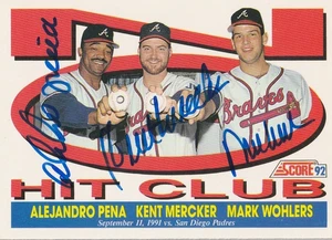 PENA, MERCKER, WOHLERS ATLANTA BRAVES NO HITTER  SIGNED 1992 SCORE CARD #787 - Picture 1 of 1