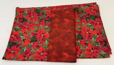 Christmas Holiday Poinsettia Flower Reversible Placemats Red Green Gold Set of 4 - Image 1 of 4