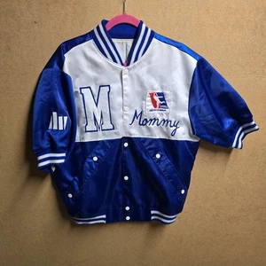 VINTAGE ABV Bowling Short Sleeve Satin Bomber JACKET Warm UP Mommy Sz L - Picture 1 of 7