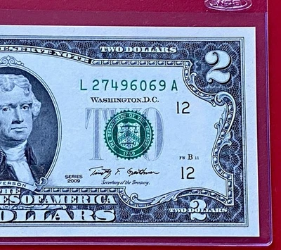 2009 $2 TWO DOLLAR BILL ( San Francisco "L” ) Uncirculated - Image 1 of 3