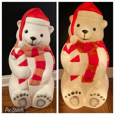 Vtg. 2003 TPI Coca Cola Polar Bear Christmas 29"H  Lighted Blow Mold Yard Decor  - Image 1 of 4