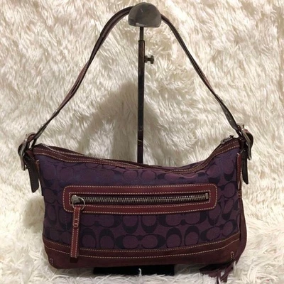 蔻驰 9363 East West 行李袋签名紫色麂皮绒复古 F/S — 第 1/4 张图片