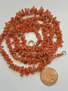 Antique Graduated coral beaded /branches necklace 26 Inches In Length 28 Grams - Picture 1 of 24