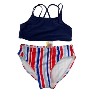New Cat & Jack Girls XL (14) Navy Blue USA Stripe 2PC Bikini Swim Suit Set - Picture 1 of 3