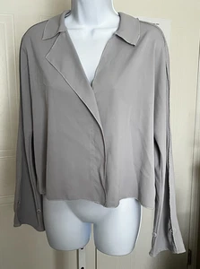 CRESCENT WOMEN'S GRAY LONG SLEEVE PULLOVER BLOUSE EDGY INSIDE-OUT TREND - Picture 1 of 13