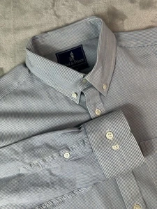 Wool & Prince Hemd Herren Large Blau Streifen Slim Fit Kammgarn Wolle Button Down - Bild 1 von 12
