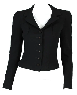 Chaqueta CHANEL ALTA COSTURA Vintage Negra Lana Crepé PEQUEÑA NEGRA 34 Foto 1 de 4