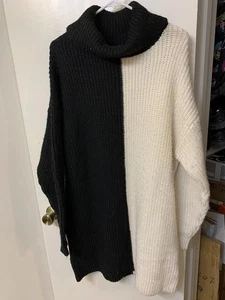 Suéter de cuello alto tejido grueso negro/blanco Eloquii para mujer talla grande 18/20 - Imagen 1 de 4