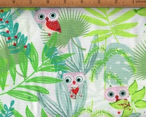 Tessuto Fogliame Gufo Cotone Da Giardino 60" Largo Verde Rosa Rosso Teal White #FA51 - Foto 1 di 1