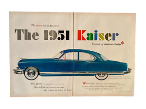 1951 Kaiser Car Anatomic Design Blue Automobile 1950 Vintage Print Ad-C4.1