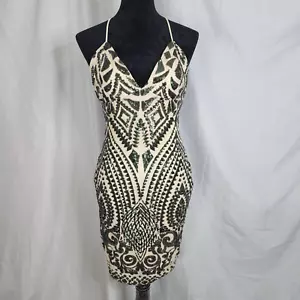 ¡Nuevo! TIRA PRINCIPAL Talla Mediana Sexy Verde Tribal Lentejuelas Diseño Forrado Malla Bodycon - Imagen 1 de 12
