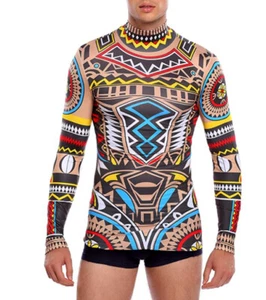 COOFANDY Men's Slim Fit African Tribal Tattoo T-Shirt Printed Halloween Shirt - Picture 1 of 6