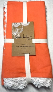NICOLE MILLER NAPKINS (2) ORANGE WITH WHITE LACE BORDER COTTON 20 X 20  NIP - Picture 1 of 2