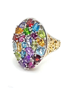 Chuck Clemency STS Sterling Silver & YGP Oval Multi-Gemstone Cluster Ring, US 8 - Picture 1 of 9