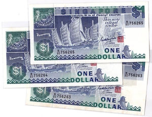 Mazuma *F2579 Singapore Ship $1 B/80 756263-265 3 Running Number AU-UNC * Foxing - Picture 1 of 3