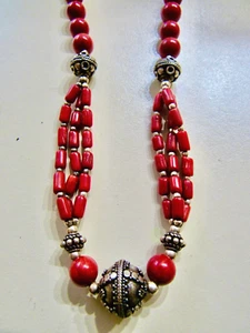 Vintage 18" Sterling Silver 925 Ornate BALI Bead & Red Carnelian Necklace-EUC - Picture 1 of 4