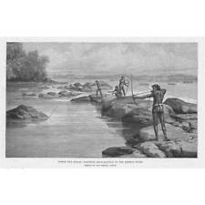 GUYANA Shooting Sting Rays on the Berbice River - Antique Print 1888