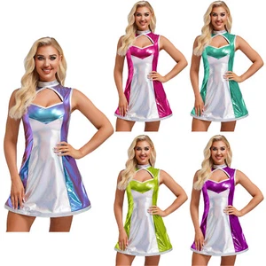 Damen Alien Dress-up Stehkragen Minirock Paradekleid Kontrast Tanzkleidung glänzend - Bild 1 von 70