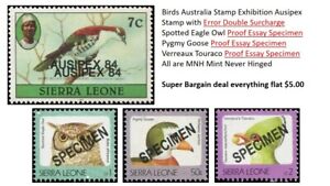 Birds Error Proof Essay Australia Stamp Expo Eagle Owl Touraco Pygmy Goose MNH