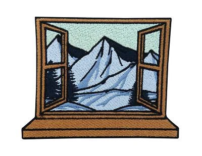FINALLY HOME Wandern Patch zum Aufbügeln | Fenster Ausblick in den Bergen, Berg Bügelflicken