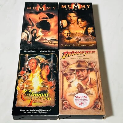 VHS - Lot of 4 - Indy Last Crusade - Cutthroat Island - Mummy - Mummy Returns - Image 1 of 4