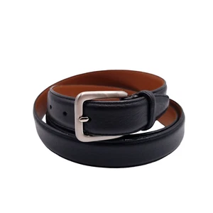 Mens Wearhouse Belt 52 Black Silver Tone Brass Buckle Full Grain Italian Leather - Picture 1 of 10