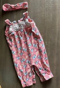 Baby Girl Butterfly Romper With Matching Headband Size 3-6 Months Pre Owned - Picture 1 of 1