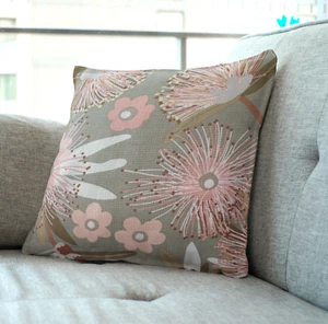 18" (45cm) Pink Australian Flora on Green Cushion/Pillow Covers. Made Australia - Picture 1 of 4