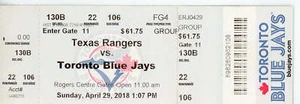 Texas Rangers vs. Toronto Blue Jays Ticket Stub Rogers Centre (Toronto, 2018) - Picture 1 of 1