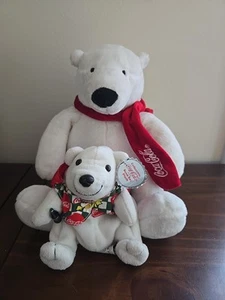 Coca-Cola 1998 Bolsa de Frijoles Peluche Verde Crema Camisa a Cuadros Oso Polar Blanco - Imagen 1 de 6