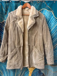 Distressed Pacific Trail Natural Suede Leather Shearling Lined Jacket Women M/L - Picture 1 of 16