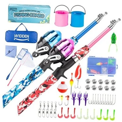 Kids Fishing Pole, Portable Telescopic Kids Fishing Poles for Boys Blue+Pink - Image 1 of 4