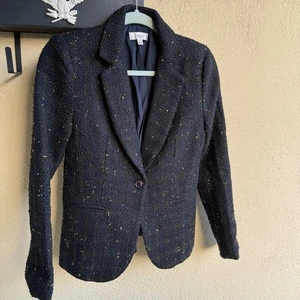 Ovi Women's Navy Blue And Metallic Gold Thread Single Button Blazer Size Small - Picture 1 of 12