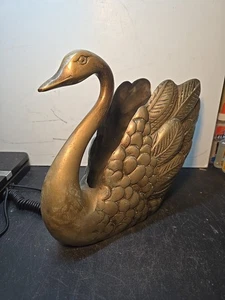 Vintage massiv Messing Schwan Übertopf Skulptur - Mid Century Hollywood Regency Vogel - Bild 1 von 9